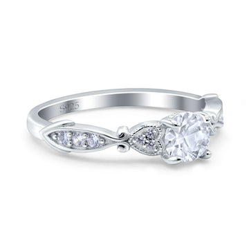 Heart Filigree Art Deco Wedding Bridal Ring Round Simulated Cubic Zirconia 925 Sterling Silver